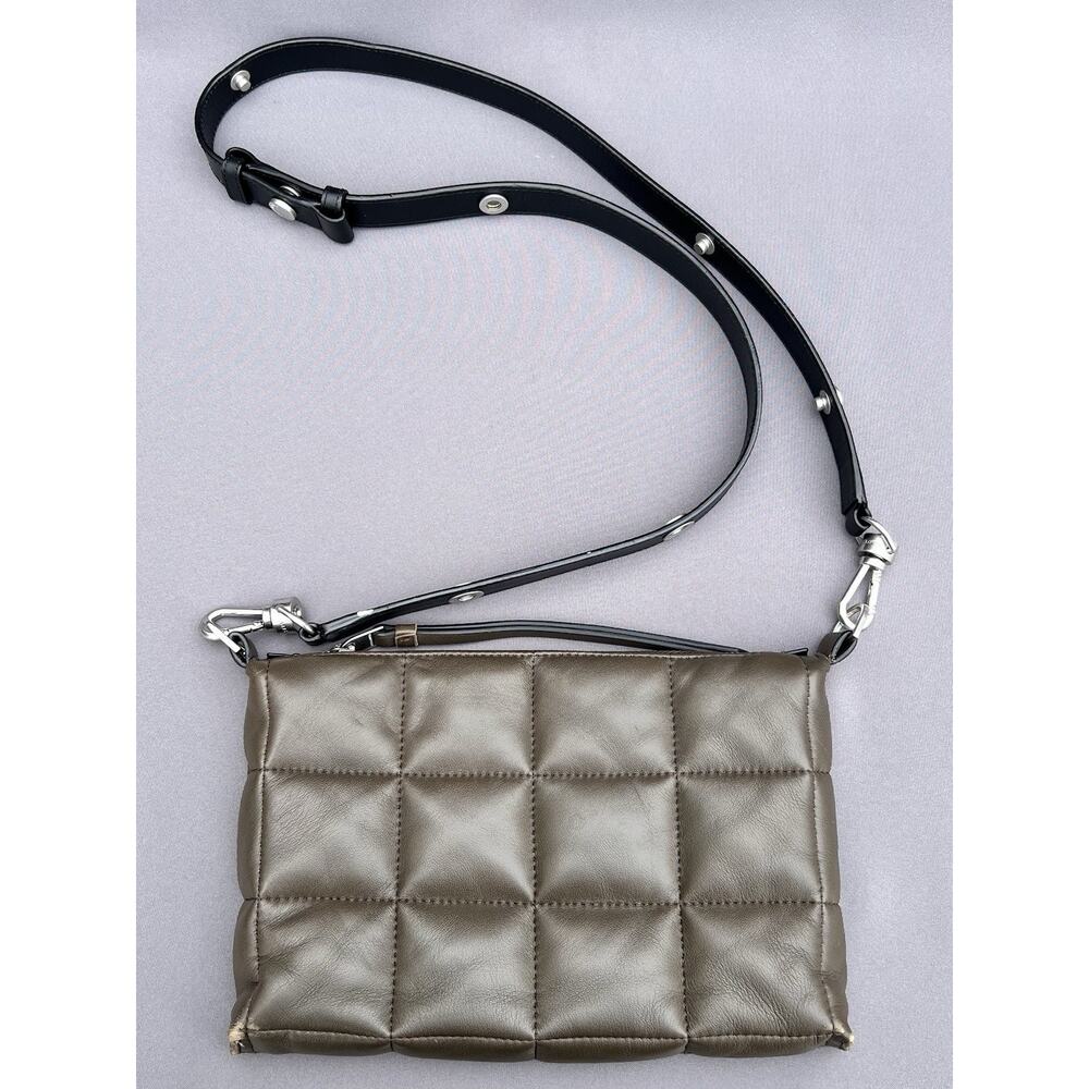 AllSaints Sheep Leather Eve Quilt Crossbody Messenger Bag Olive